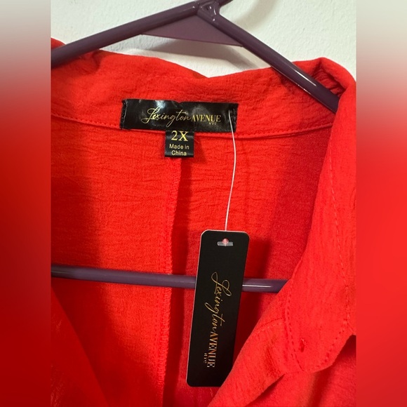 Red Midi Shirt Dress size 2x collar and belt Lexington Ave - Picture 4 of 5